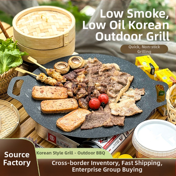 Prijenosna vanjska neprevučena tava za korejski BBQ, okrugla željezna teppanyaki tava za kampiranje, pečatirana, višefunkcionalna, bez dima