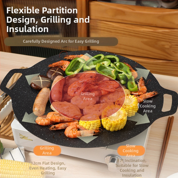 Φορητή εξωτερική αντικολλητική σχάρα για Κορεάτικό BBQ, κυκλικό σιδερένιο teppanyaki τηγάνι για κάμπινγκ, πολυλειτουργική, χωρίς καπνό, τυπωμένο