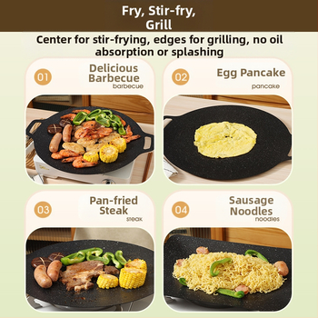 Φορητή εξωτερική αντικολλητική σχάρα για Κορεάτικό BBQ, κυκλικό σιδερένιο teppanyaki τηγάνι για κάμπινγκ, πολυλειτουργική, χωρίς καπνό, τυπωμένο