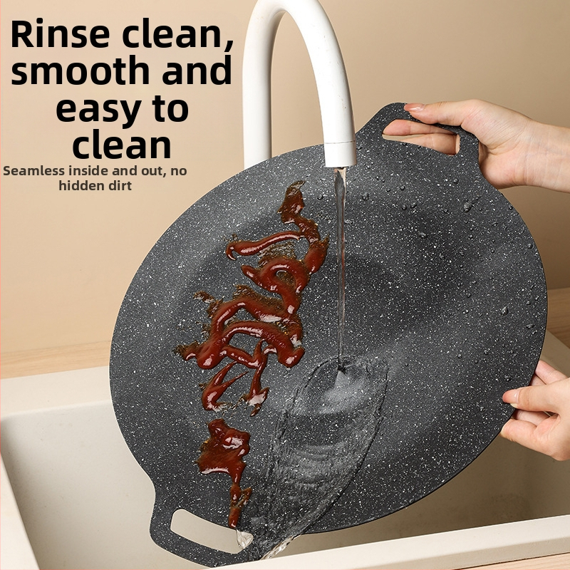 Преносима външна незалепваща тиган за корейско барбекю, кръгла желязна тиган за къмпинг, щампована, мултифункционална, без дим