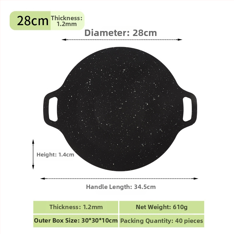 Prijenosna vanjska neprevučena tava za korejski BBQ, okrugla željezna teppanyaki tava za kampiranje, pečatirana, višefunkcionalna, bez dima