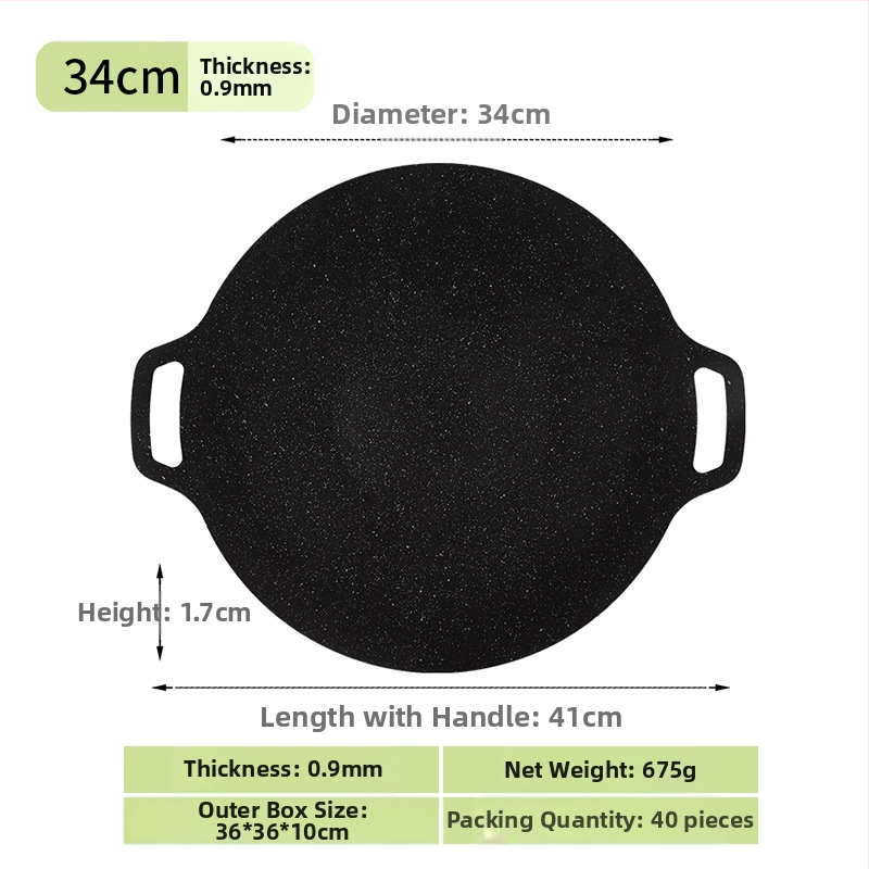Prijenosna vanjska neprevučena tava za korejski BBQ, okrugla željezna teppanyaki tava za kampiranje, pečatirana, višefunkcionalna, bez dima