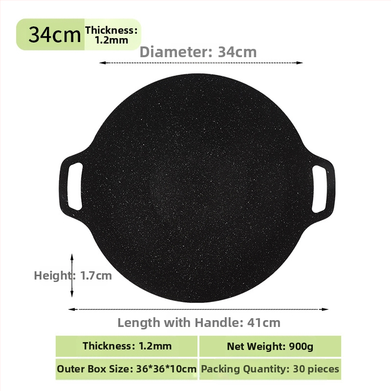 Prijenosna vanjska neprevučena tava za korejski BBQ, okrugla željezna teppanyaki tava za kampiranje, pečatirana, višefunkcionalna, bez dima