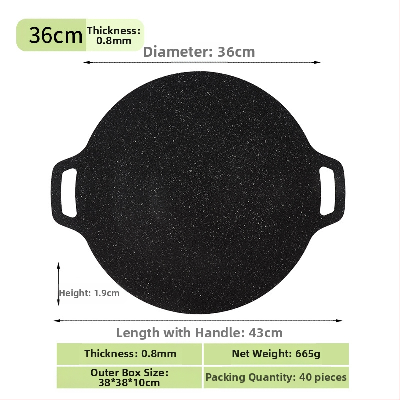 Prijenosna vanjska neprevučena tava za korejski BBQ, okrugla željezna teppanyaki tava za kampiranje, pečatirana, višefunkcionalna, bez dima