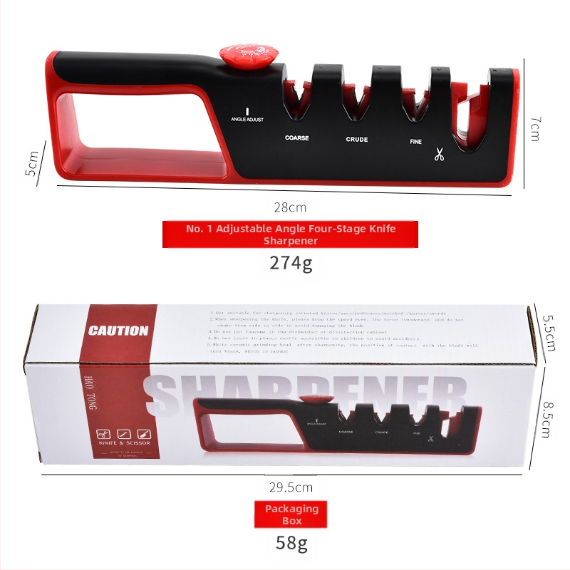 4-в-1 регулируем заточвач за ножове за домашна кухня, мултиматериален камък: ABS, волфрамова стомана, диамант, керамика, гума