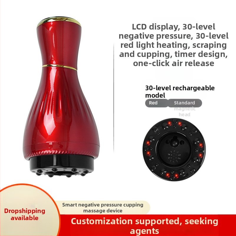 Elektriline gua sha massaažiseade koos kausikuppidega ja mooksibustiooniga (USB toitmine, nupu kontroll, mudel MK-A, temperatuurivahemik 0–48°C, ABS)