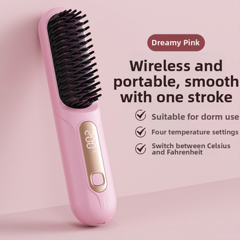 Безжичен гребен за изправяне и къдрене на коса с отрицателни йони, керамична нагревателна плоча, диаметър 31 мм+, 4-степенен контрол на температурата