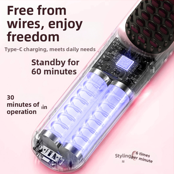 Безжичен гребен за изправяне и къдрене на коса с отрицателни йони, керамична нагревателна плоча, диаметър 31 мм+, 4-степенен контрол на температурата