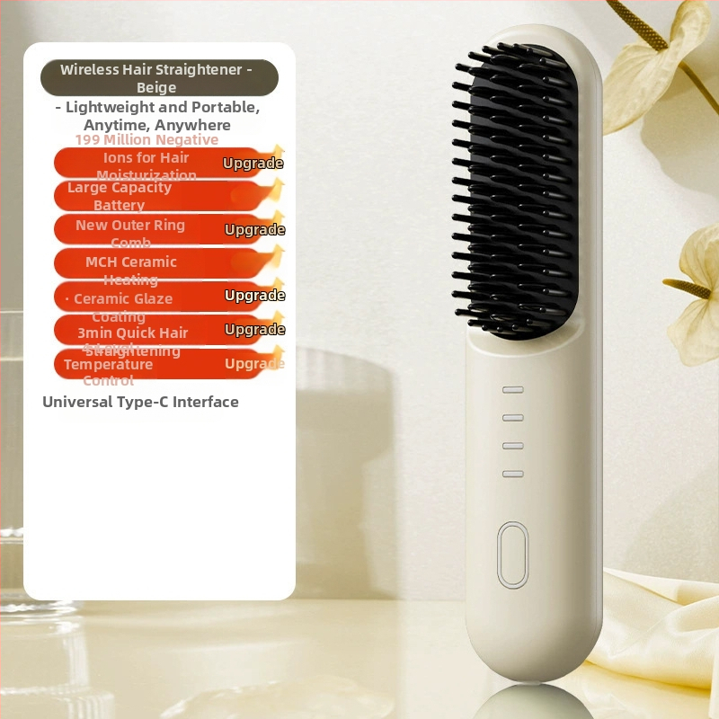 Bežični češanj za ravnanje i kovrčanje kose s negativnim ionima, keramička grijaća ploča 31 mm+, 4 razine kontrole temperature