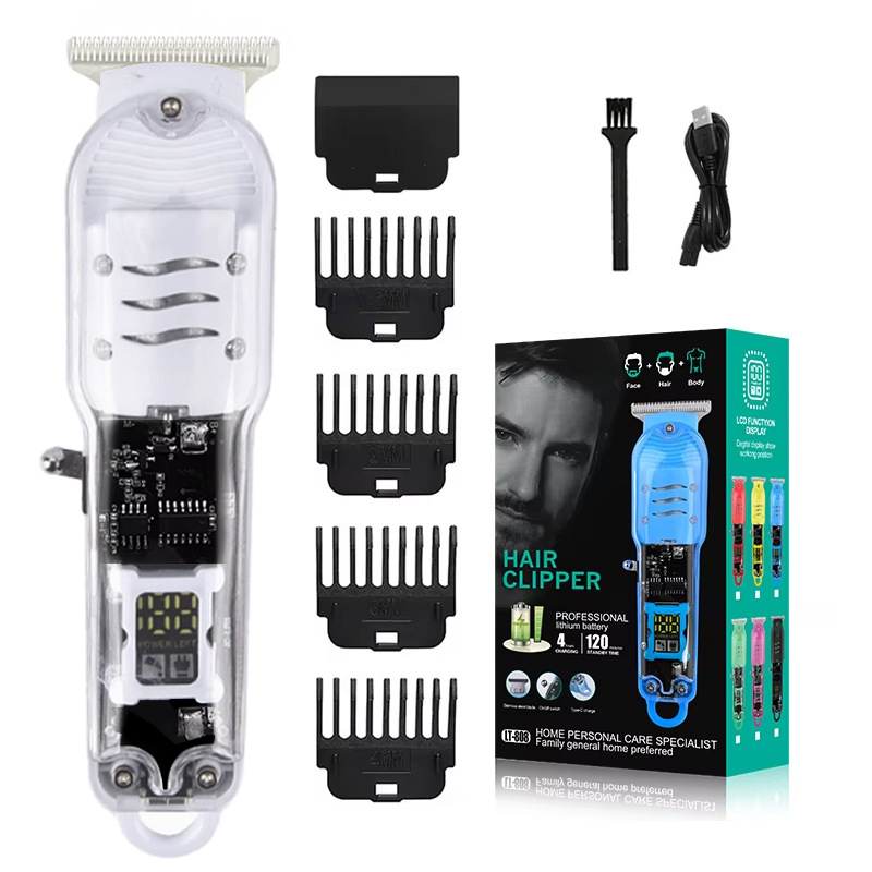 Clip profesional de tuns păr pentru salon — lamă din oțel inoxidabil, detașabilă și lavabilă; alimentare duală (încărcare/priză); motor cu perii; baterie încorporată 800–1000 mAh; zgomot redus 36–45 dB