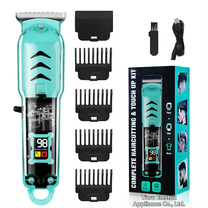 Clip profesional de tuns păr pentru salon — lamă din oțel inoxidabil, detașabilă și lavabilă; alimentare duală (încărcare/priză); motor cu perii; baterie încorporată 800–1000 mAh; zgomot redus 36–45 dB