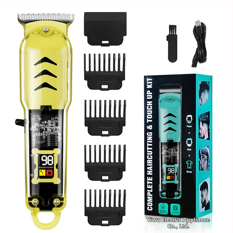 Clip profesional de tuns păr pentru salon — lamă din oțel inoxidabil, detașabilă și lavabilă; alimentare duală (încărcare/priză); motor cu perii; baterie încorporată 800–1000 mAh; zgomot redus 36–45 dB