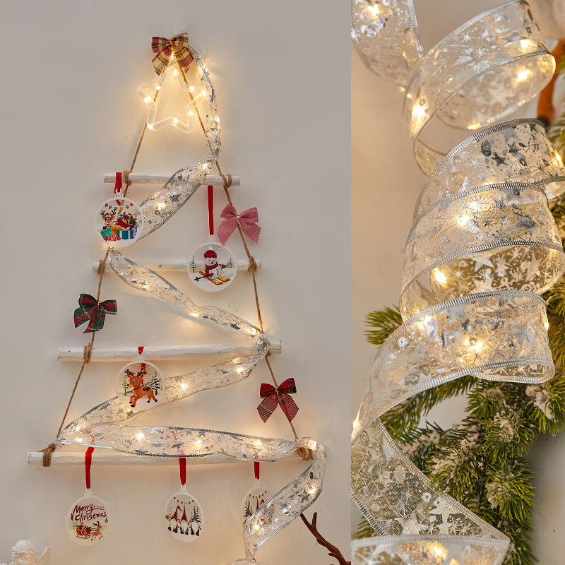 Коледни светлинни ленти с двойнослойна панделка за украса на коледно дърво — Материал: Друго, IP разрешение: Не, Подходящ за Коледа