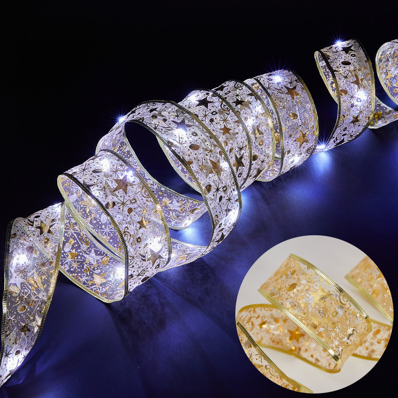 Коледни светлинни ленти с двойнослойна панделка за украса на коледно дърво — Материал: Друго, IP разрешение: Не, Подходящ за Коледа