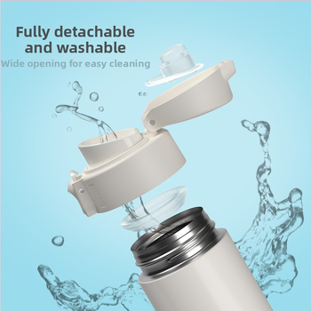 Θερμός κύπελλο με καπάκι ανάκλισης; εσωτερικό 304 ανοξείδωτο ατσάλι; εξωτερικό 201 ανοξείδωτο ατσάλι; μόνωση 6–12 ώρες; δυνατότητα προσαρμογής με λέιζερ ή μεταξοτυπία