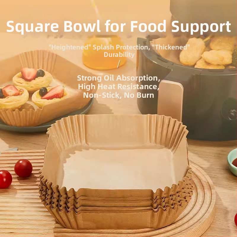 Хранителен клас квадратен поднос за фритюрник с въздушно готвене – хартия за печене, двустранна силиконова хартия, абсорбираща масло, устойчива на високи температури