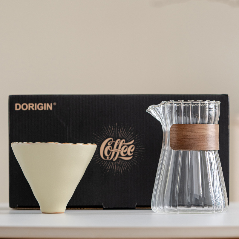 Filtru pour-over din porțelan cu suport din lemn de abanos — set cadou (porțelan; suport din lemn de abanos; logo gravat cu laser; pentru birou)