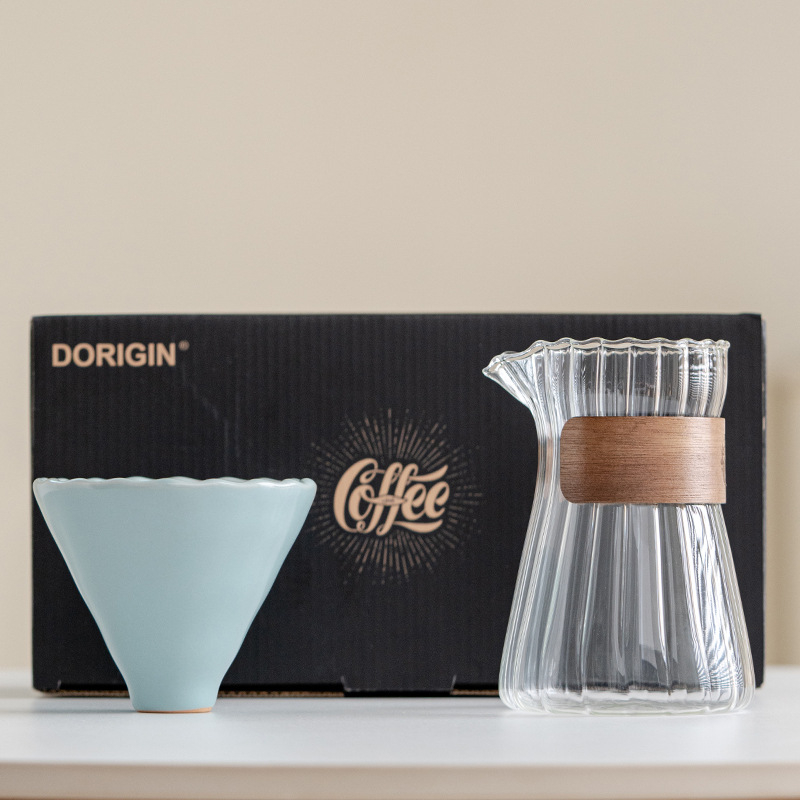 Filtru pour-over din porțelan cu suport din lemn de abanos — set cadou (porțelan; suport din lemn de abanos; logo gravat cu laser; pentru birou)