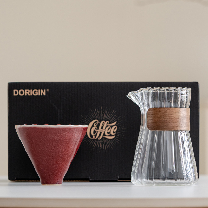 Filtru pour-over din porțelan cu suport din lemn de abanos — set cadou (porțelan; suport din lemn de abanos; logo gravat cu laser; pentru birou)