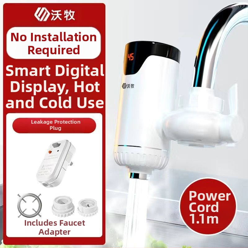 Електрически кран за вода с моментално нагряване и постоянна температура, без монтаж, за кухня и баня, модел WM-34-3, 3400W, 220V, цифров дисплей