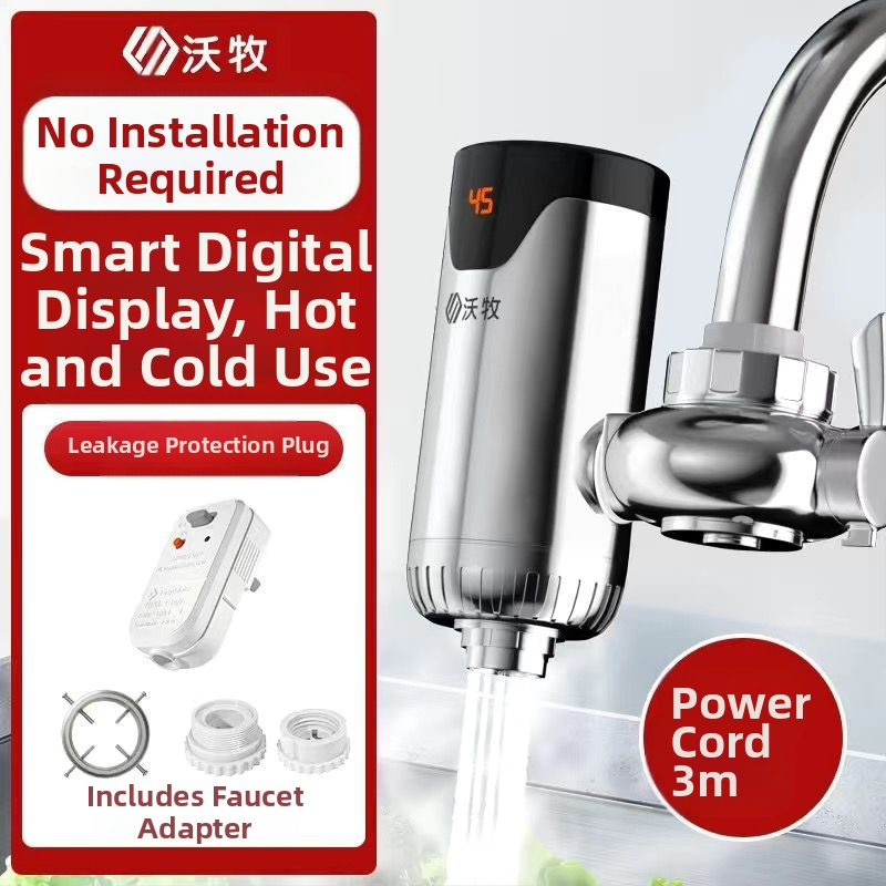 Електрически кран за вода с моментално нагряване и постоянна температура, без монтаж, за кухня и баня, модел WM-34-3, 3400W, 220V, цифров дисплей