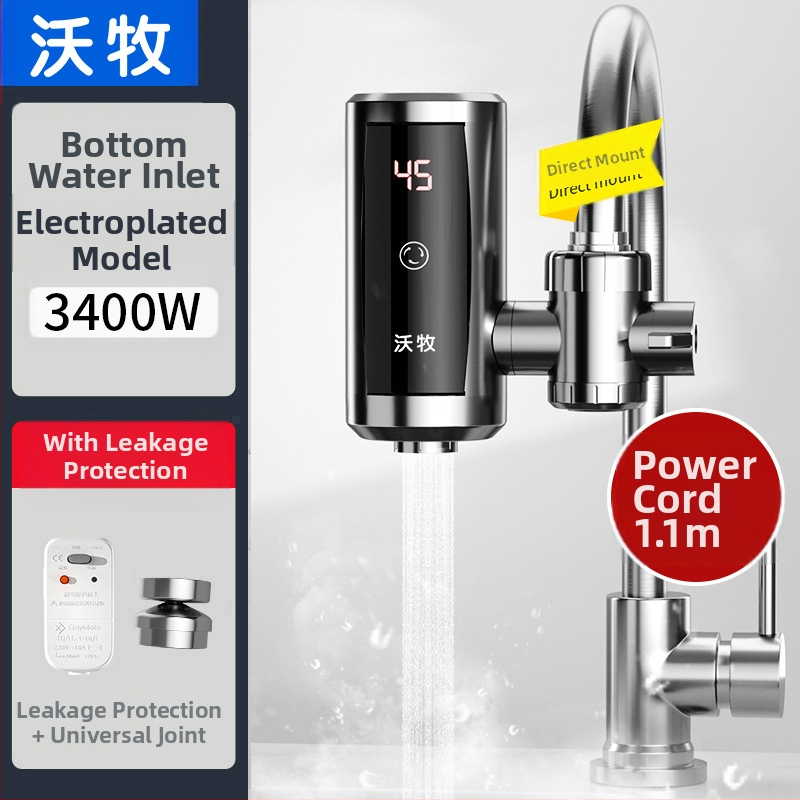 Електрически кран за вода с моментално нагряване и постоянна температура, без монтаж, за кухня и баня, модел WM-34-3, 3400W, 220V, цифров дисплей