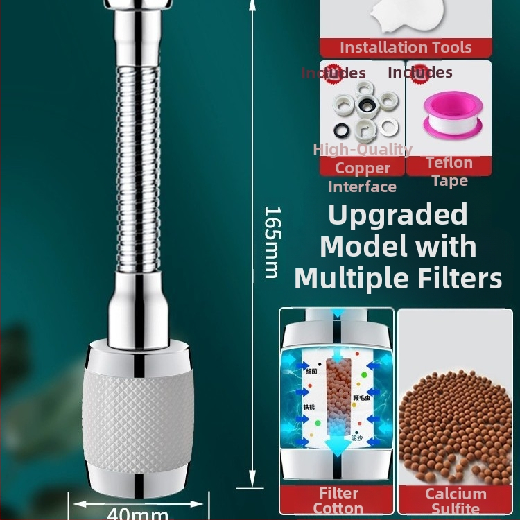 Virtuvės čiaupas – universalus išplėtėjas su pasukamuoju jungtimi, filtru ir apsauga nuo purslų; aliuminio lydinys; modelis 1; modernus minimalistinis dizainas