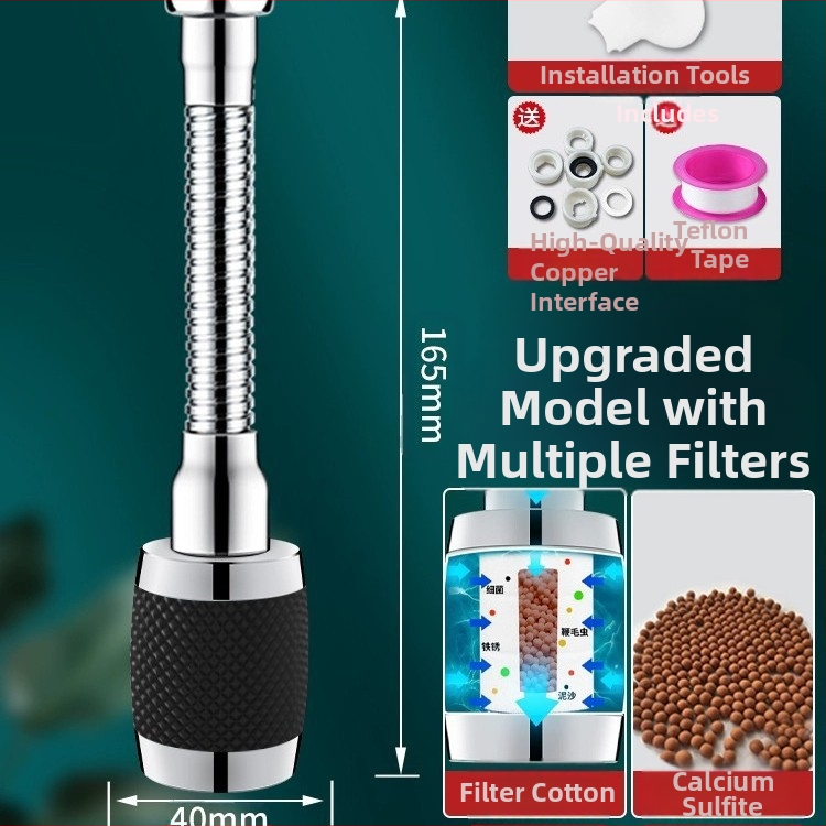 Virtuvės čiaupas – universalus išplėtėjas su pasukamuoju jungtimi, filtru ir apsauga nuo purslų; aliuminio lydinys; modelis 1; modernus minimalistinis dizainas