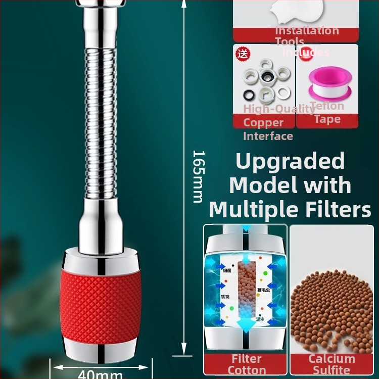 Virtuvės čiaupas – universalus išplėtėjas su pasukamuoju jungtimi, filtru ir apsauga nuo purslų; aliuminio lydinys; modelis 1; modernus minimalistinis dizainas