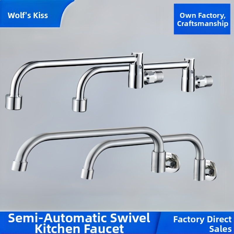 Virtuvės sieninis pusiau automatinis čiaupas, tik šaltas vanduo, keramikinis kartridžo vožtuvas, spiralinis atidarymas, 15 mm įvadas/išvadas