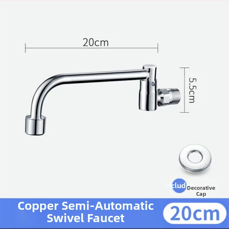 Robinet de bucătărie montat pe perete, semi-automat, doar apă rece, cartuș ceramic, deschidere spirală, conexiuni de 15 mm