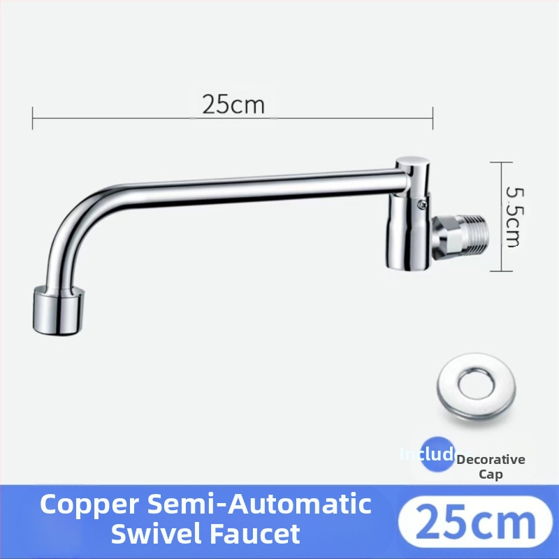 Robinet de bucătărie montat pe perete, semi-automat, doar apă rece, cartuș ceramic, deschidere spirală, conexiuni de 15 mm