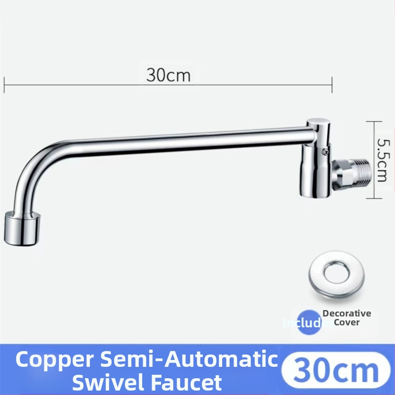 Robinet de bucătărie montat pe perete, semi-automat, doar apă rece, cartuș ceramic, deschidere spirală, conexiuni de 15 mm