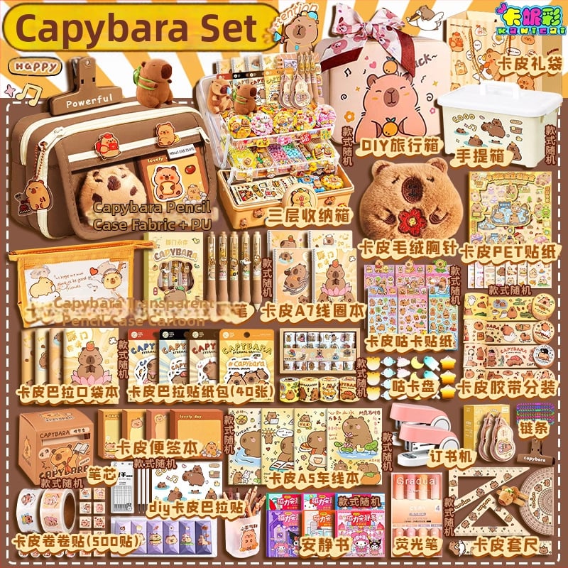 Capybara témájú DIY irodai készlet kézzel készített notesz és teljes matrica készlet