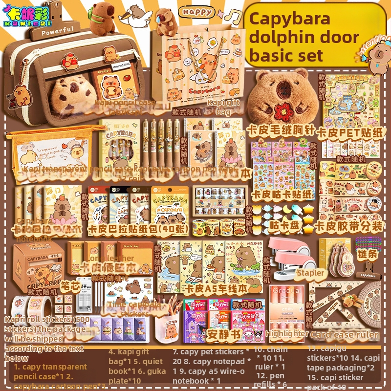 Capybara témájú DIY irodai készlet kézzel készített notesz és teljes matrica készlet