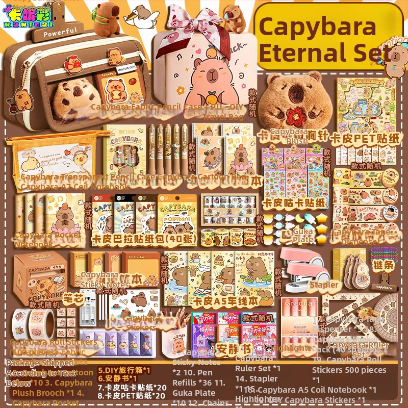 Capybara témájú DIY irodai készlet kézzel készített notesz és teljes matrica készlet