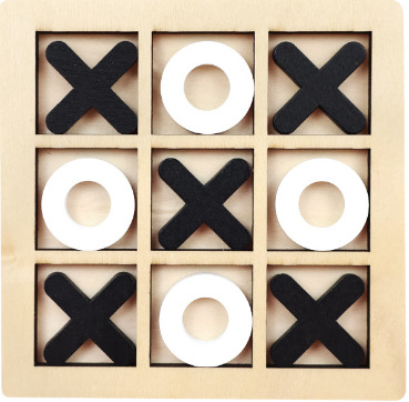Дървена XO дъска с девет квадрата — Родителско-детска логическа игра за деца (4–14 г.), интелектуално развитие и координация ръка-око