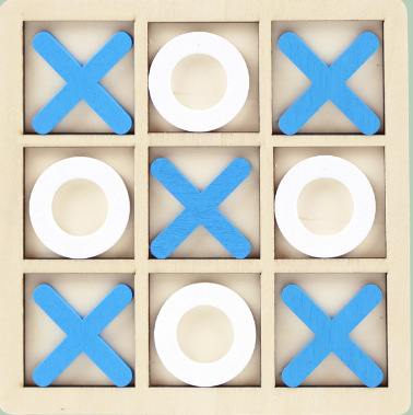 Дървена XO дъска с девет квадрата — Родителско-детска логическа игра за деца (4–14 г.), интелектуално развитие и координация ръка-око