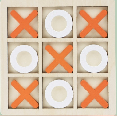 Дървена XO дъска с девет квадрата — Родителско-детска логическа игра за деца (4–14 г.), интелектуално развитие и координация ръка-око