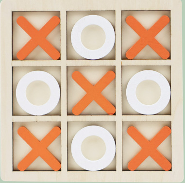 Дървена XO дъска с девет квадрата — Родителско-детска логическа игра за деца (4–14 г.), интелектуално развитие и координация ръка-око