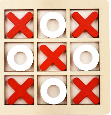 Дървена XO дъска с девет квадрата — Родителско-детска логическа игра за деца (4–14 г.), интелектуално развитие и координация ръка-око