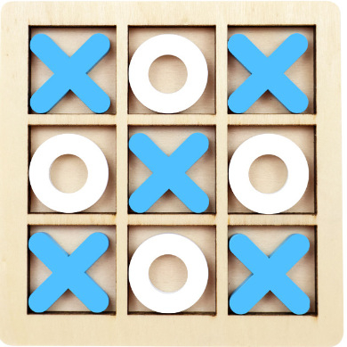 Дървена XO дъска с девет квадрата — Родителско-детска логическа игра за деца (4–14 г.), интелектуално развитие и координация ръка-око