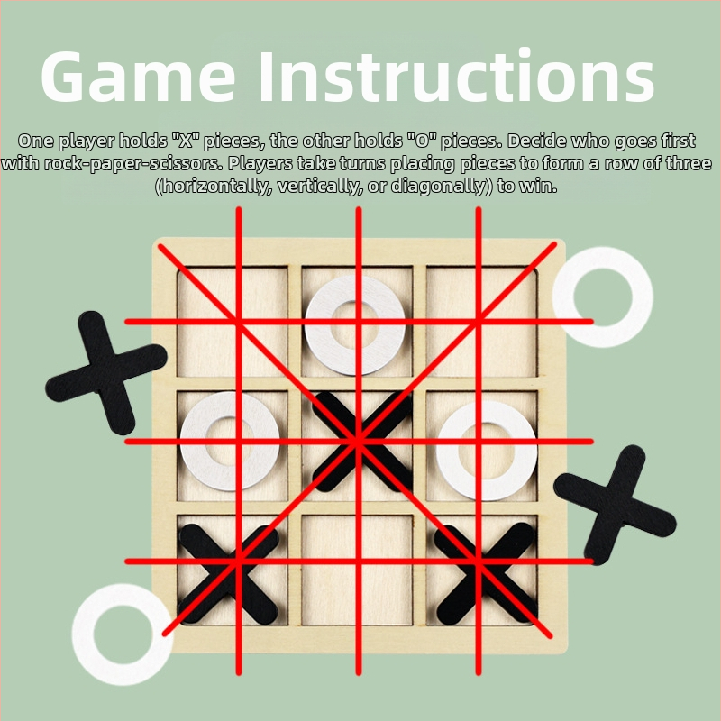 Drevená doska XO s deviatimi štvorcami — rodinná logická stolová hra pre deti (4–14 rokov), rozvoj intelektu a koordinácia ruky a oka