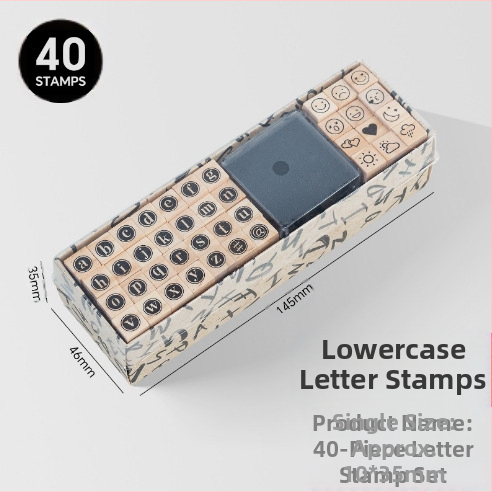Дървен комплект печати за DIY дневник – 40 броя, 8 дизайна, печати за букви и цифри