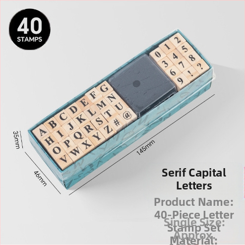 Дървен комплект печати за DIY дневник – 40 броя, 8 дизайна, печати за букви и цифри