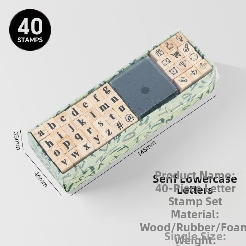 Дървен комплект печати за DIY дневник – 40 броя, 8 дизайна, печати за букви и цифри