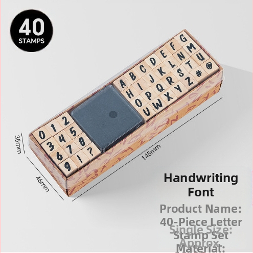 Дървен комплект печати за DIY дневник – 40 броя, 8 дизайна, печати за букви и цифри
