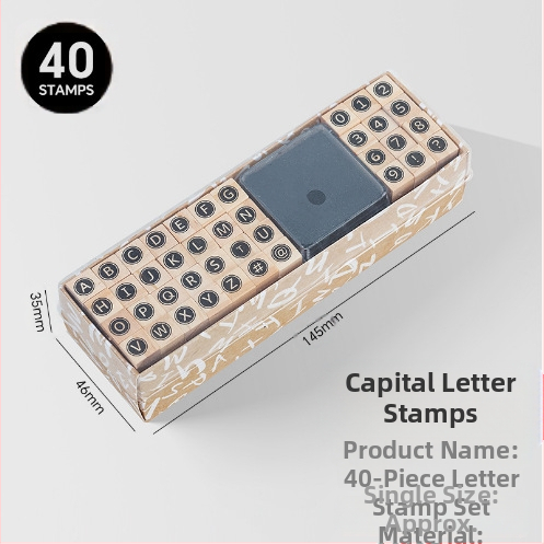 Дървен комплект печати за DIY дневник – 40 броя, 8 дизайна, печати за букви и цифри