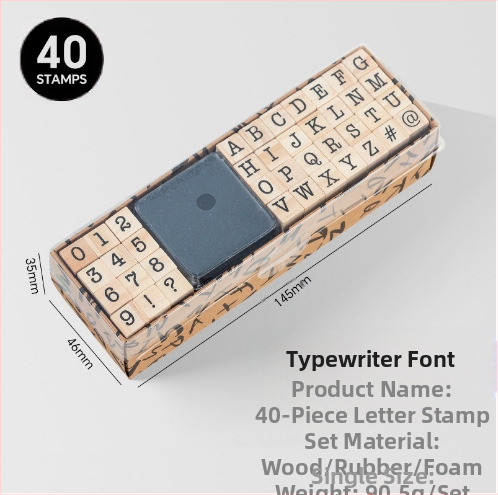 Дървен комплект печати за DIY дневник – 40 броя, 8 дизайна, печати за букви и цифри