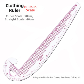 Σετ χαράκτων σχεδίασης ενδύμάτων με ενσωματωμένη κλίμακα, πλαστικό, περιλαμβάνει πλάκα L-σχήματος γωνίας και οδηγούς καμπύλης